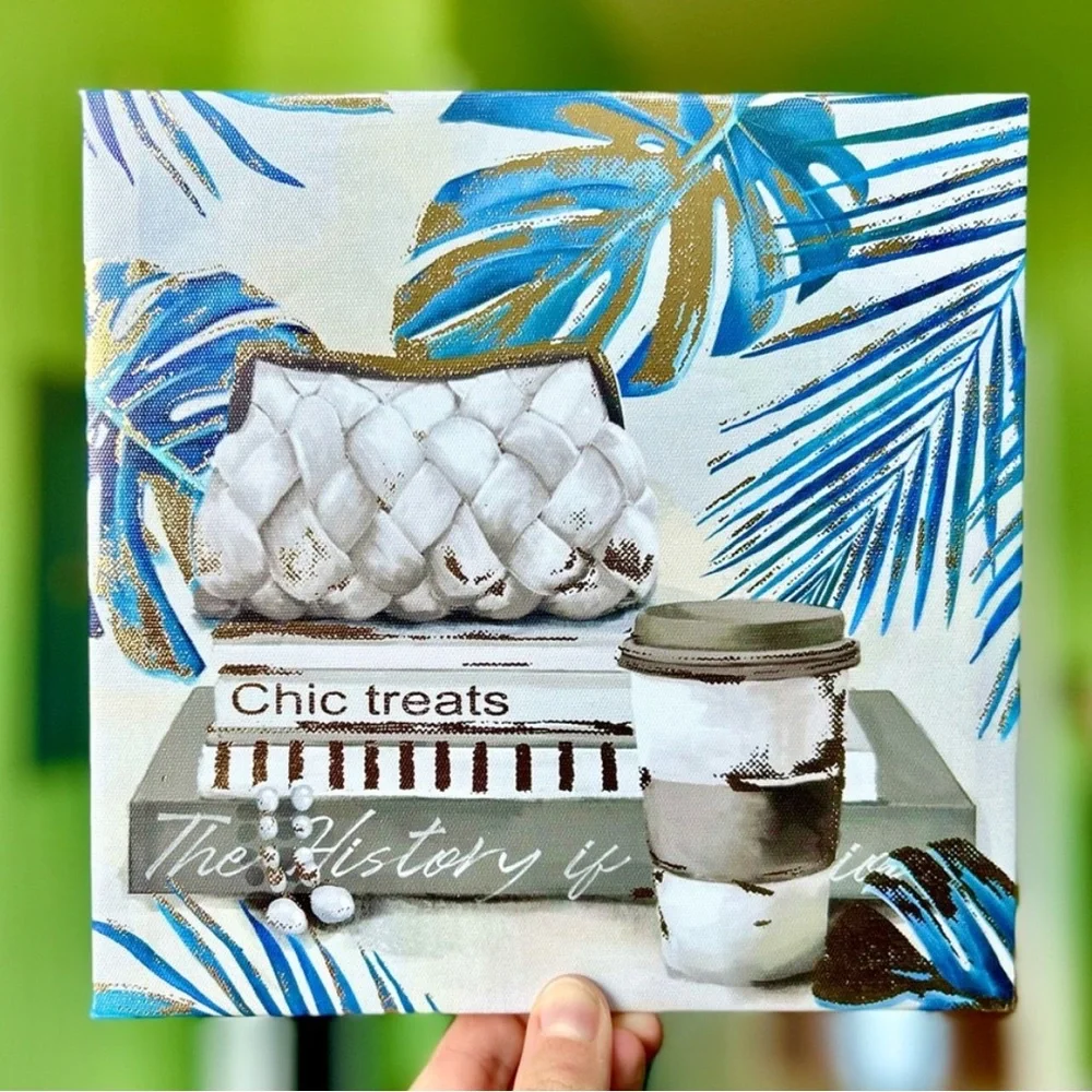 Cute Chic Purse Clutch Coffee Plant Lovers Floral Wall Hanging Canvas Decor Art